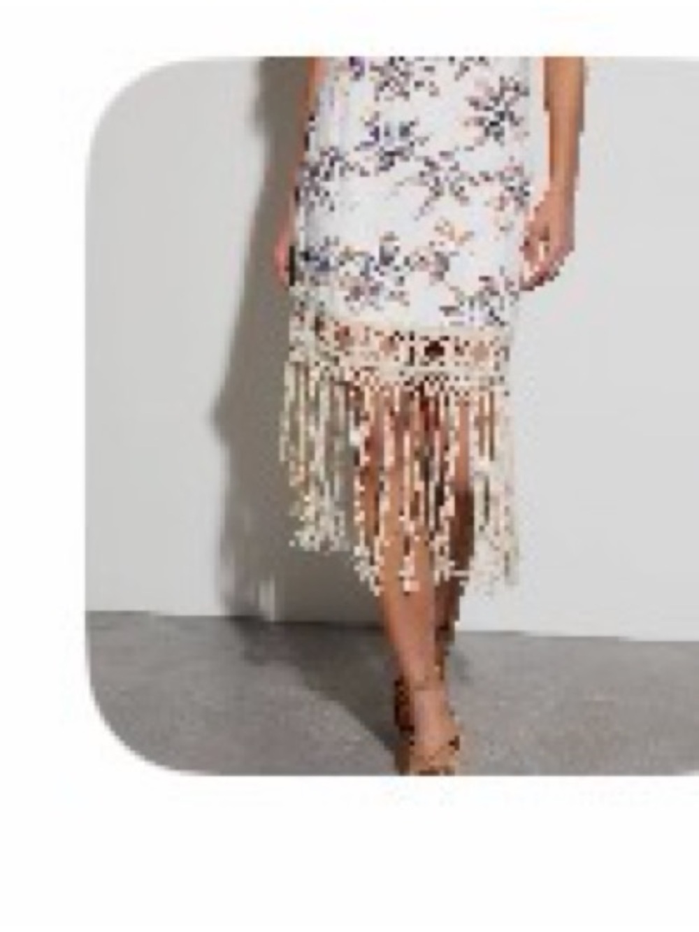 Vici Cream Midi Skirt with Brown Leaf Print & Fringe - Picture 2 of 2